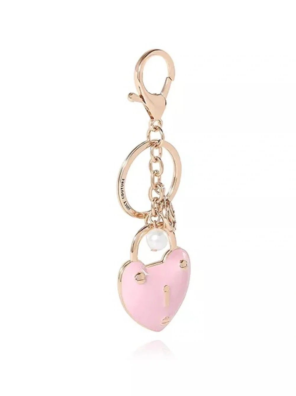 Juicy Couture Pink Heart Padlock Key & Card Holder Keychain with Gold Hardware